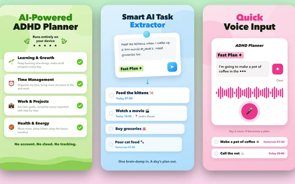 ADHD Planner app screens