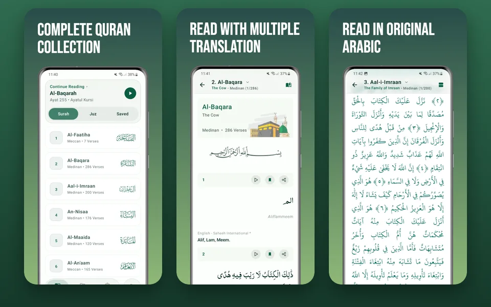 Al Quran Offline app screens